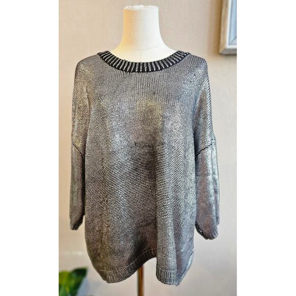 Linea Domani Dolman Sleeve Knit Thick Sweater Women Size XL Metallic‎ Silver - Picture 1 of 6